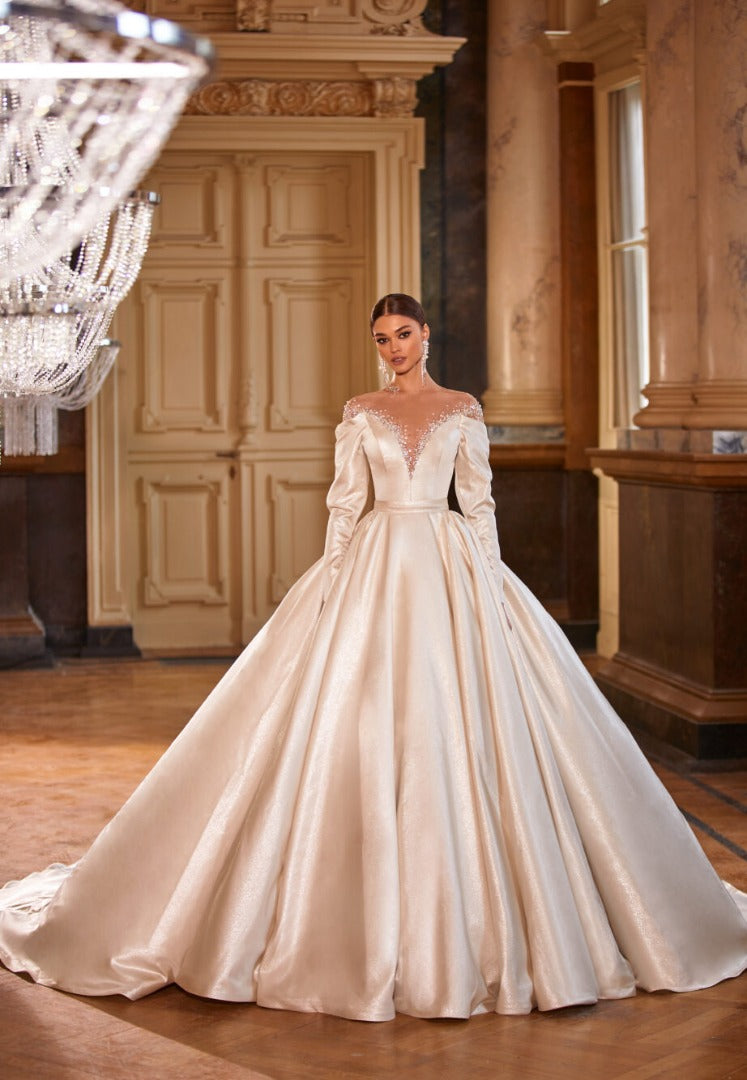 VN23026 Elegant Wedding dress long sleeve/ Vestido de Novia manga