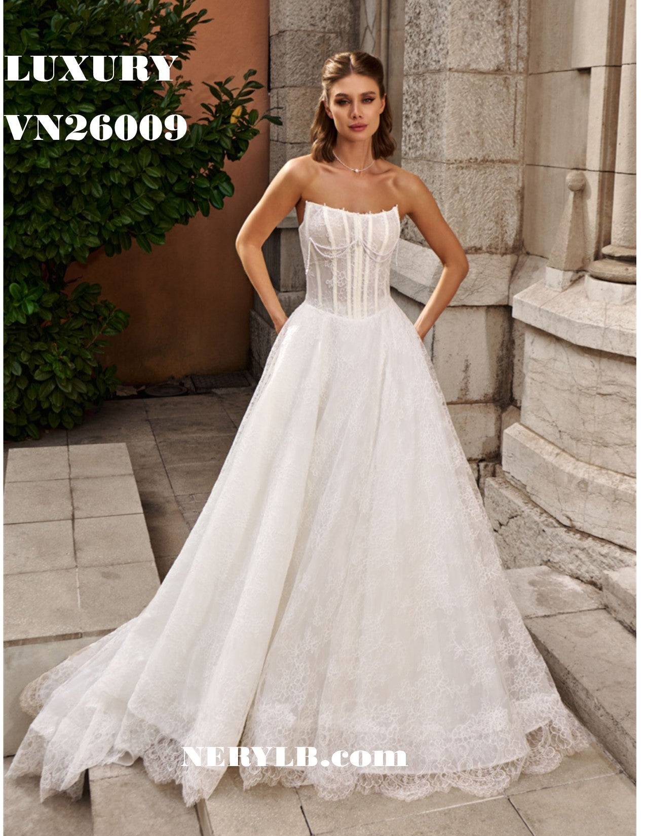 VN26009 Luxury dress sleeveless / Lujoso Vestido de Novia sin mangas