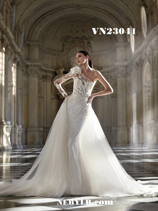 VN23041 one Shoulder mermaid wedding dress / Sirena un hombro
