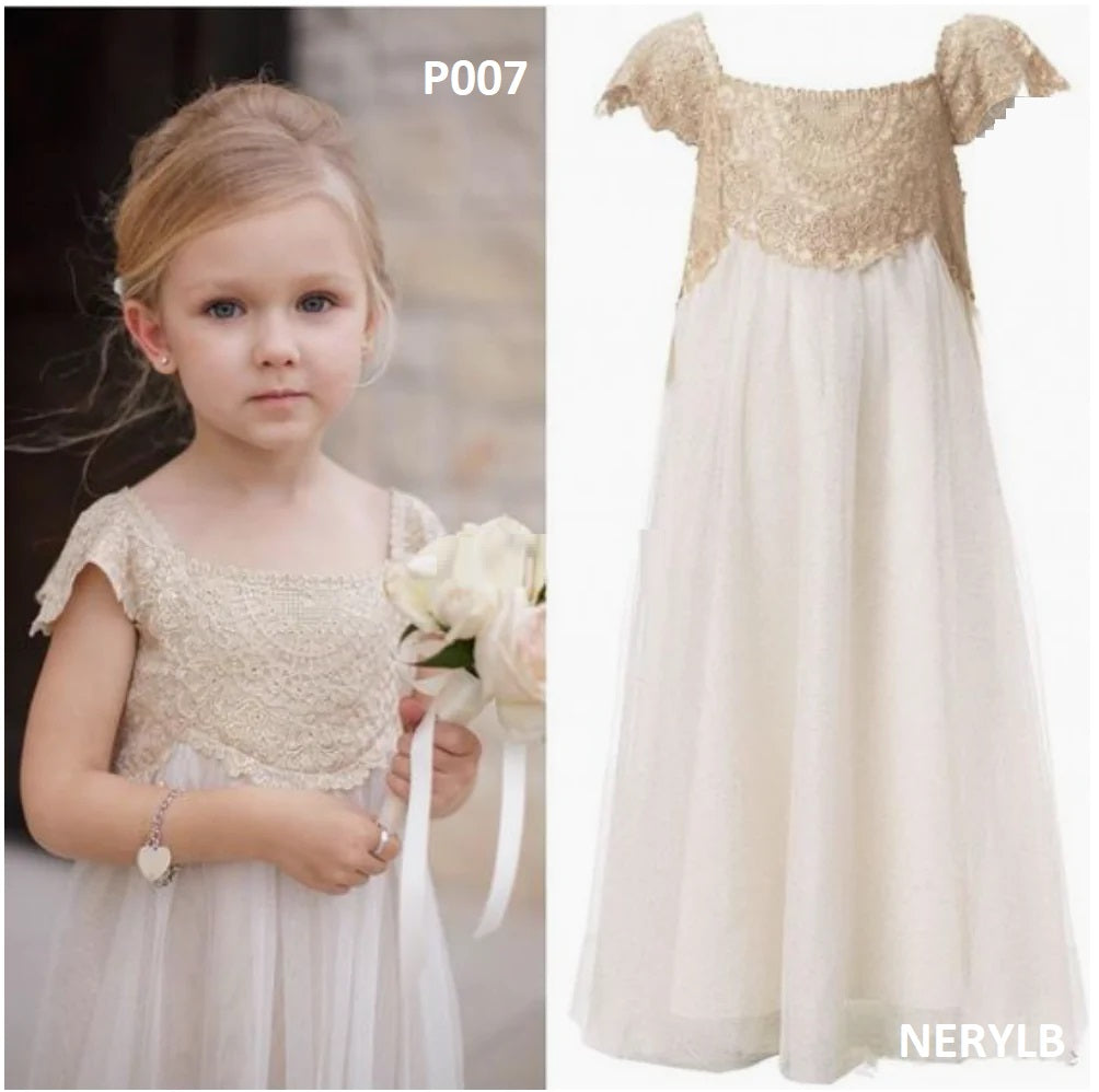 P007 lace neck line  flower girl dress / Vestido de niña encaje