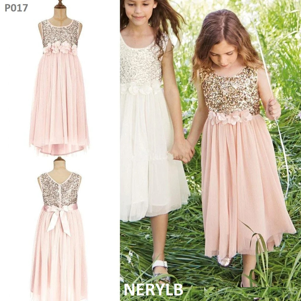 P017 Sequin top flower girl dress / Vestido de Niña de Lentejuelas