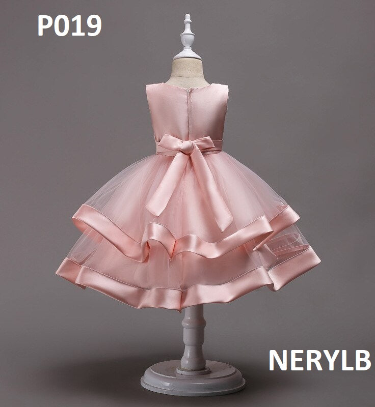 P019 Tulle and Satin Flower Dress Girl / Vestido de Niña de Satin y Tul