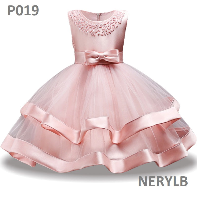 P019 Tulle and Satin Flower Dress Girl / Vestido de Niña de Satin y Tul