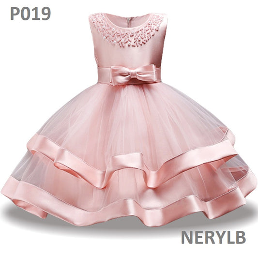 P019 Tulle and Satin Flower Dress Girl / Vestido de Niña de Satin y Tul