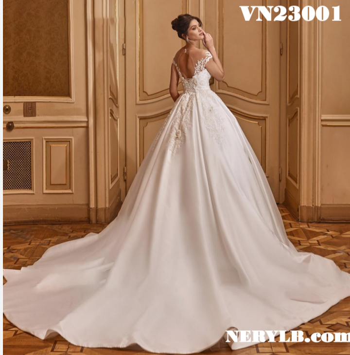 VN23001 Satin Wedding dress/ Vestido de Novia falda lisa