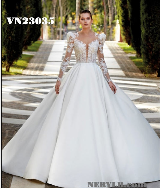 VN23035 Elegant Wedding dress long sleeve/ Vestido de Novia manga larga