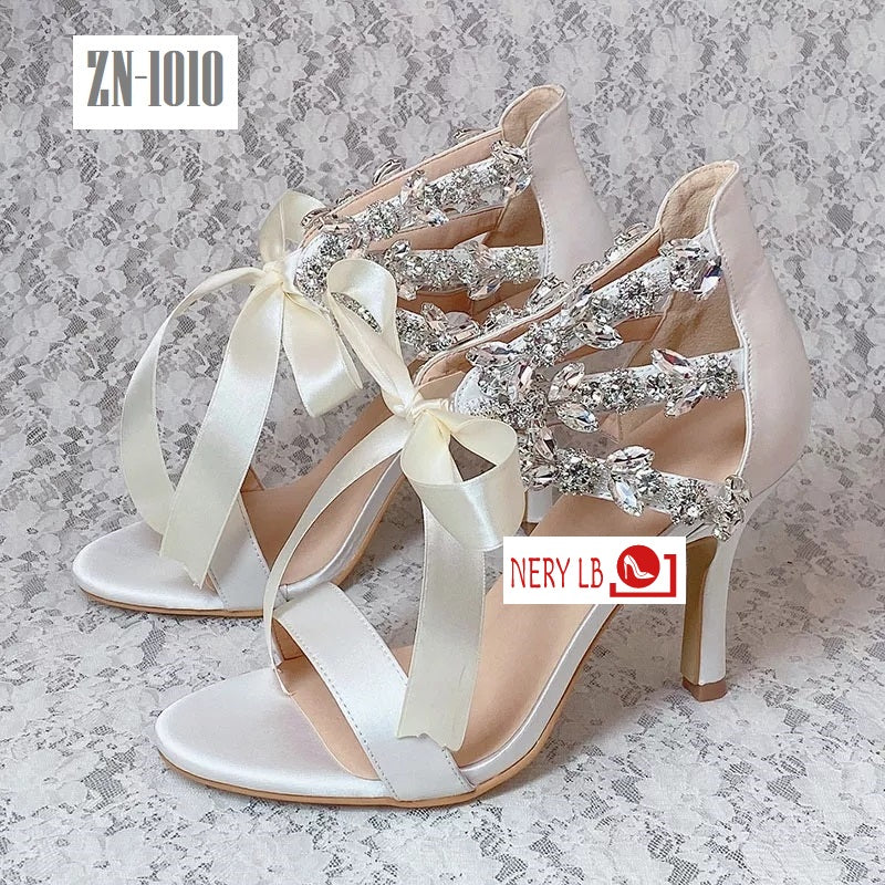 Bridal Sandal Rhinestone Decorated Ribbon /Zapatillas de Novia Decoradas con Cristales y listón ZN-1010