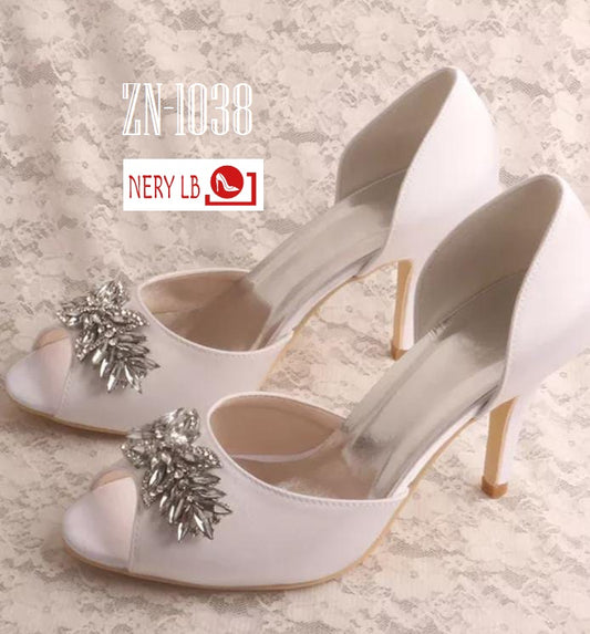 Elegant Bridal Peep Toe Pumps Crystal Applique /Zapatillas de Novia de punta abierta ZN-1038