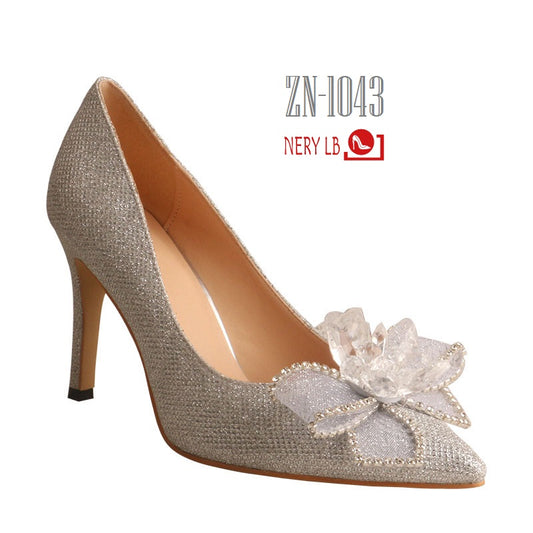 Elegant Bridal Pumps Pointed Toe with Bow / Elegantes Zapatillas de Novia con MoñoZN-1043