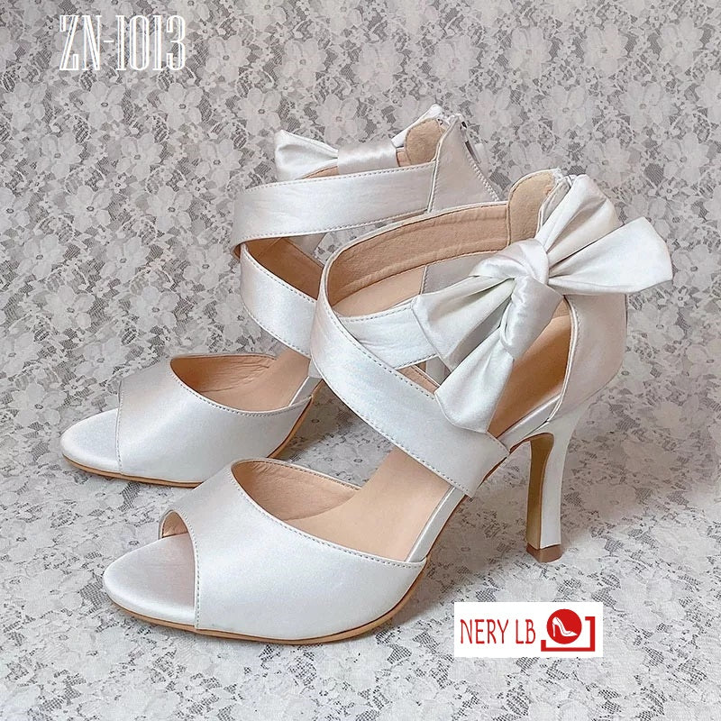 Elegant Satin Sandals with bow on the side / Zapatillas de Satin con Moño al costado ZN-1013