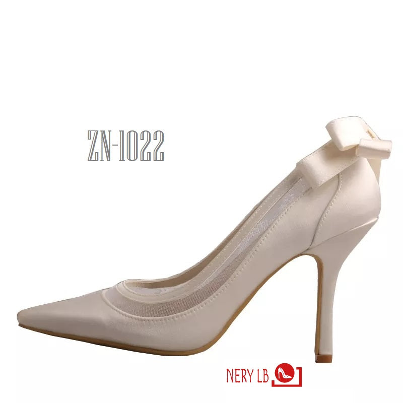 Satin and Mesh Bridal shoes bow in the back/ Zapatillas de novia de satin y malla con moño atras ZN-1022