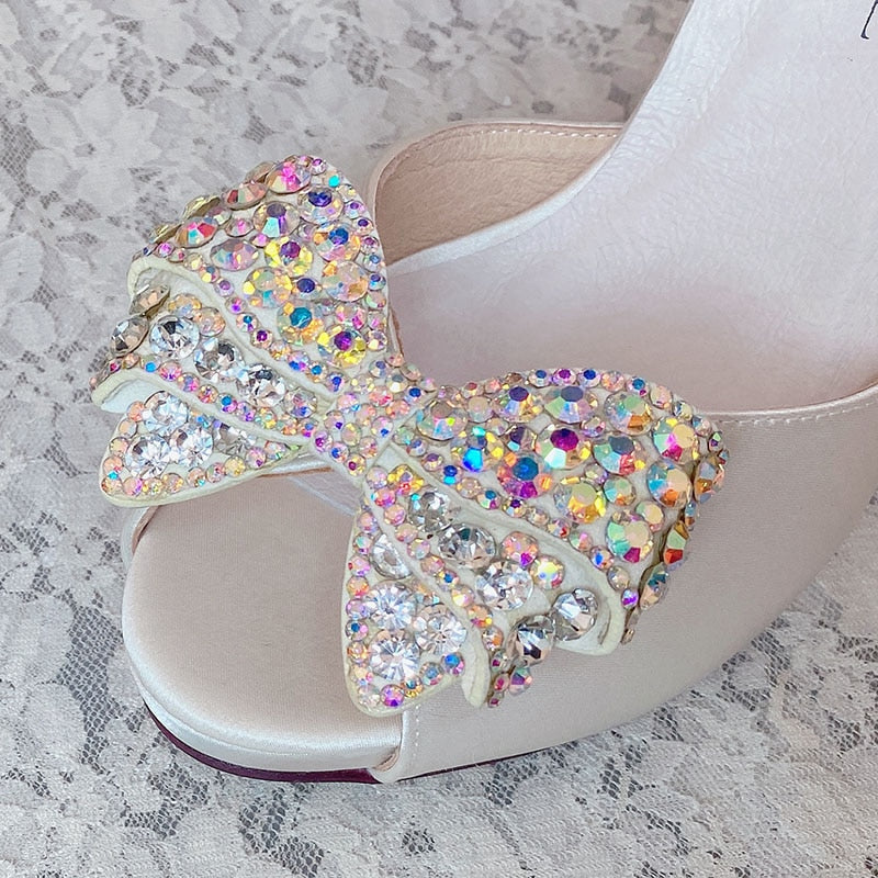 Satin Bridal Shoe with rhinestone bow  /Zapatillas de Satin con moño de cristales ZN-1023